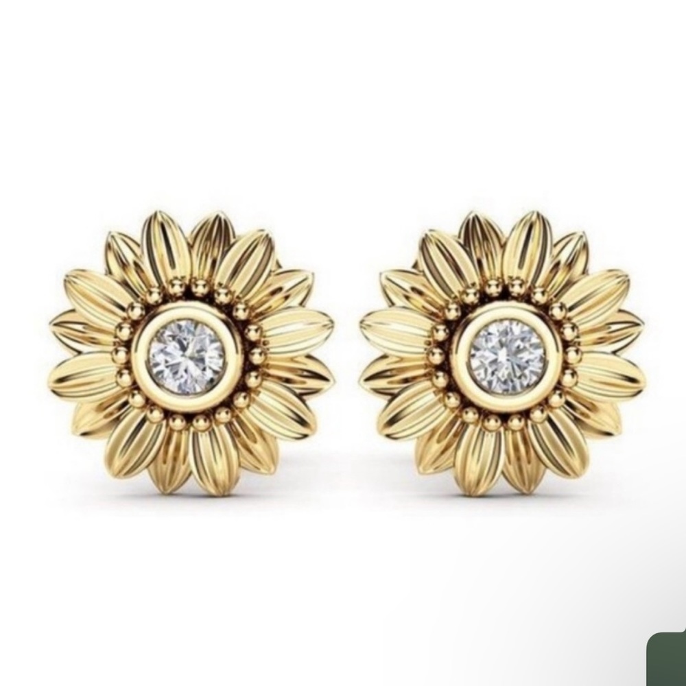 NEW 18k Yellow Silver Rose Gold Gold Diamond Earrings - Picture 2 of 3